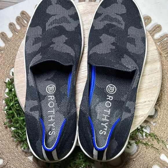 Rothys Camo City Slip On Sneaker Loafer Black Gray Camo Print - Picture 2 of 6